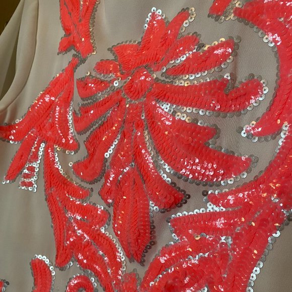 SOLD -  Sequin Detail Hot Pink and White Top - Picture 3 of 5